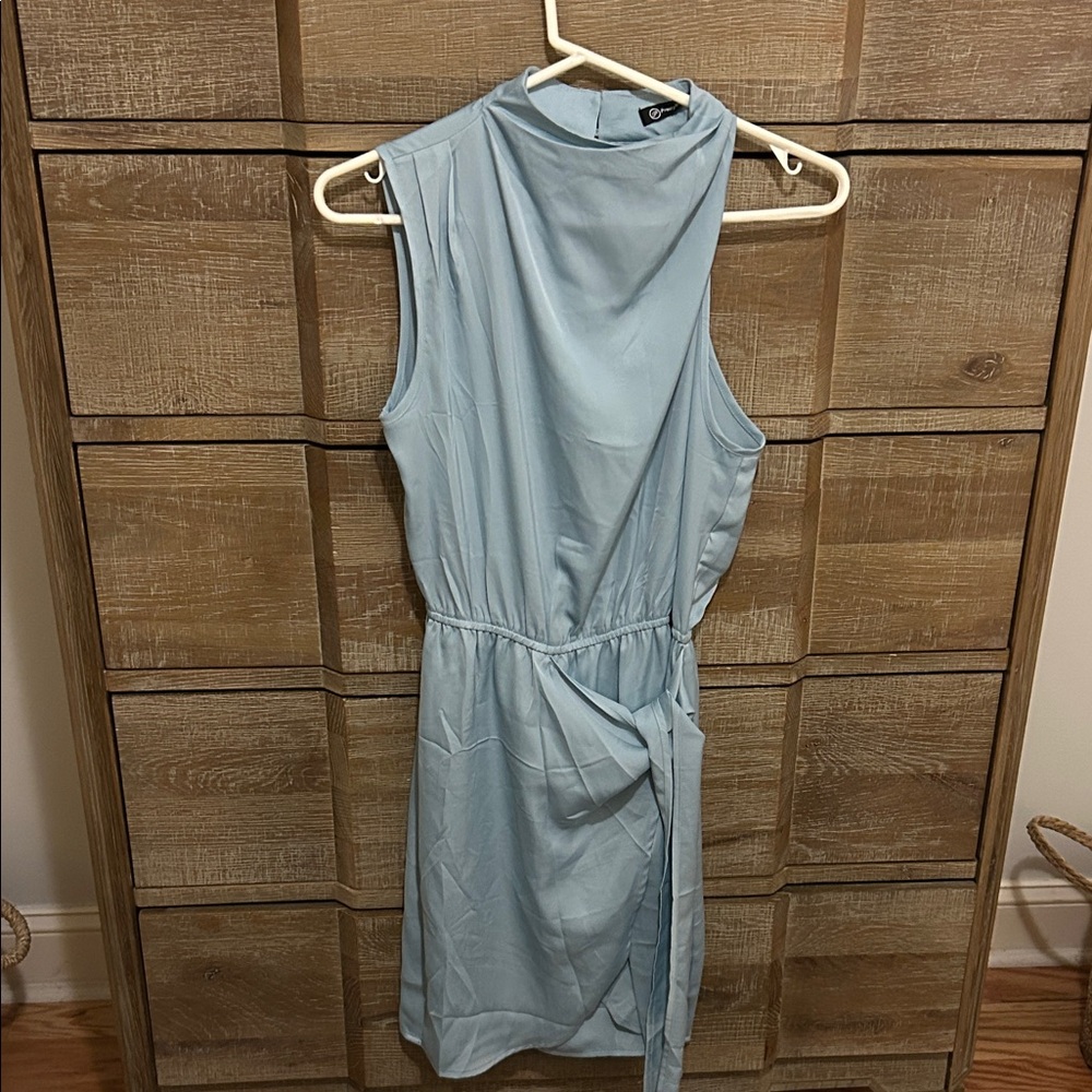 PrettyGarden One Shoulder Light Blue Satin Dress - Picture 5 of 12